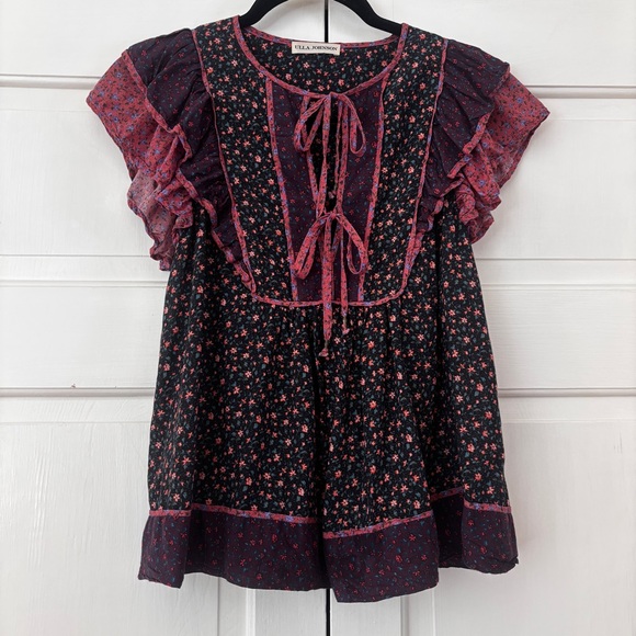 Ulla Johnson Cora Top Auburn Print Size 2 Patchwork Cottage Core Floral Bohemian - Picture 4 of 16